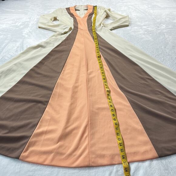 Vintage 70s Unbranded colorblock long sleeved fit and flare disco maxi dress, s - Picture 4 of 11